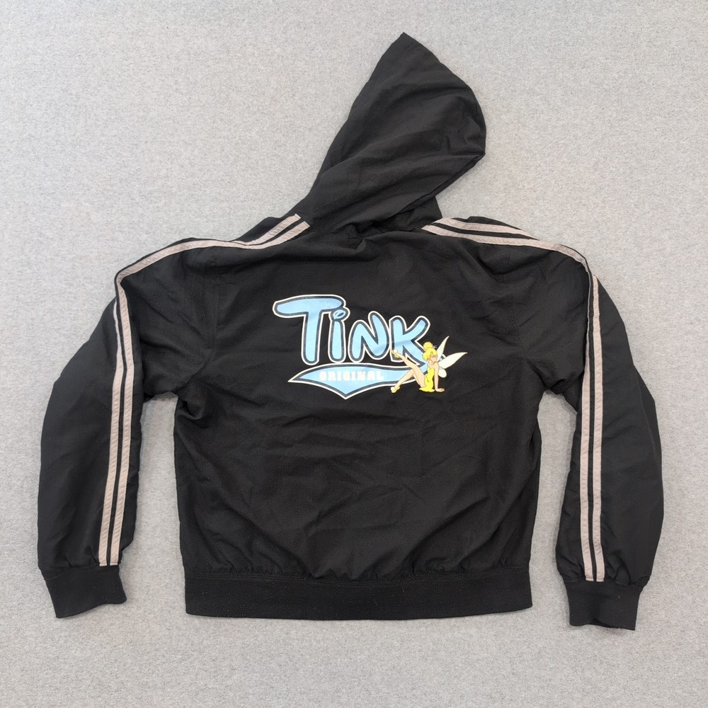 Disney Tinkerbell Zip Up‎ Hoodie Jacket Black Pixie Hollow Womens L Patch - Picture 4 of 5